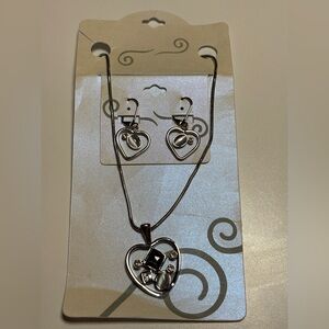 Silver Heart Necklace and Earring Set